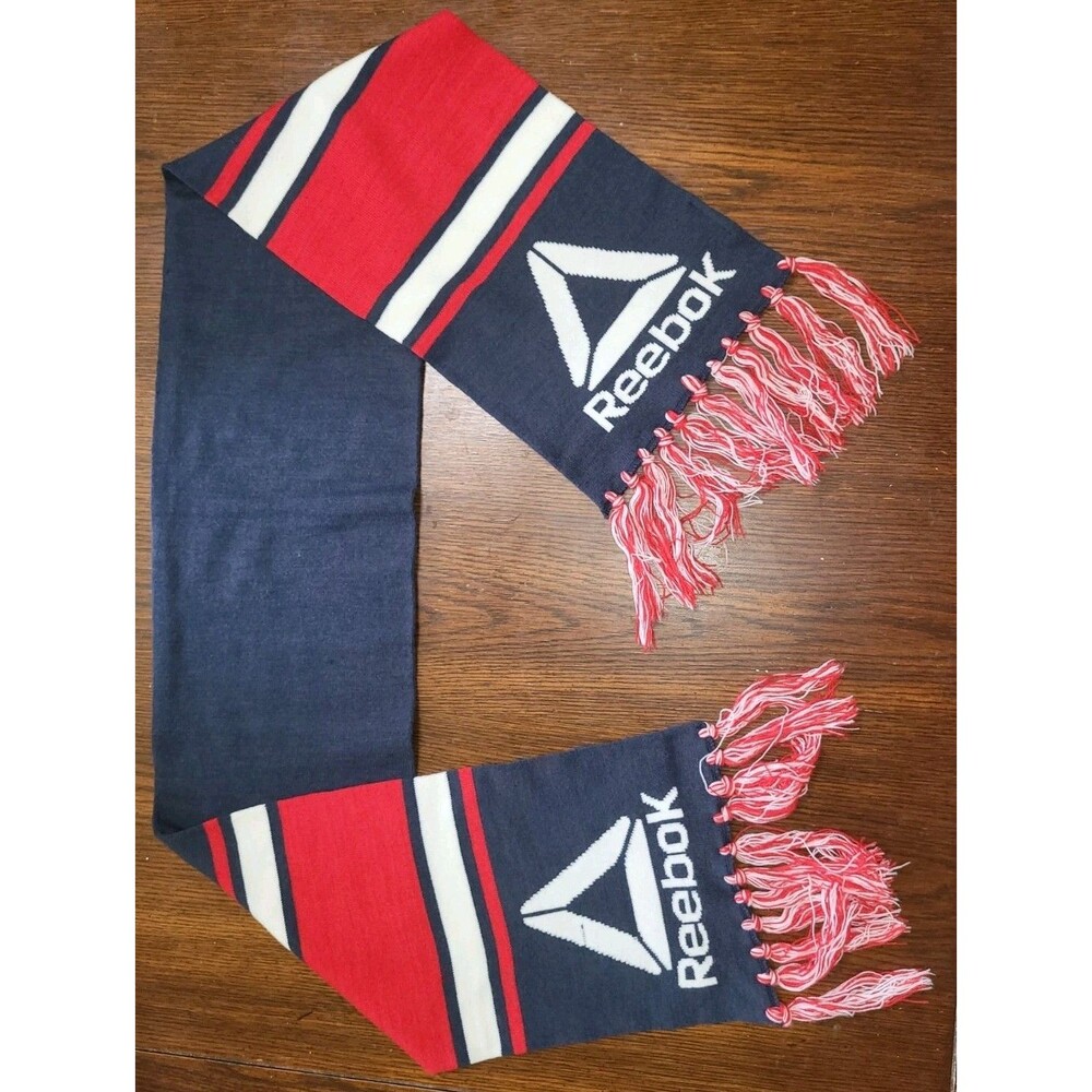 Reebok Rally Scarf Navy Blue Red White Fringe Winter Knit Sports Style RBW123WM - Picture 3 of 9